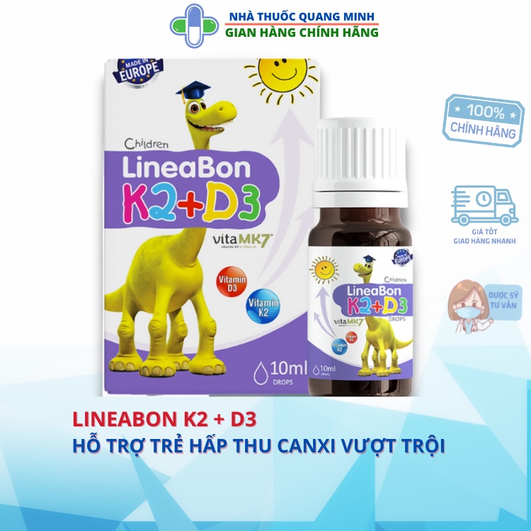 Lineabon D3K2 bổ sung vitamin d3 cho trẻ sơ sinh, giúp hấp thụ d3k2 canxi, giảm còi xương, tăng chiề