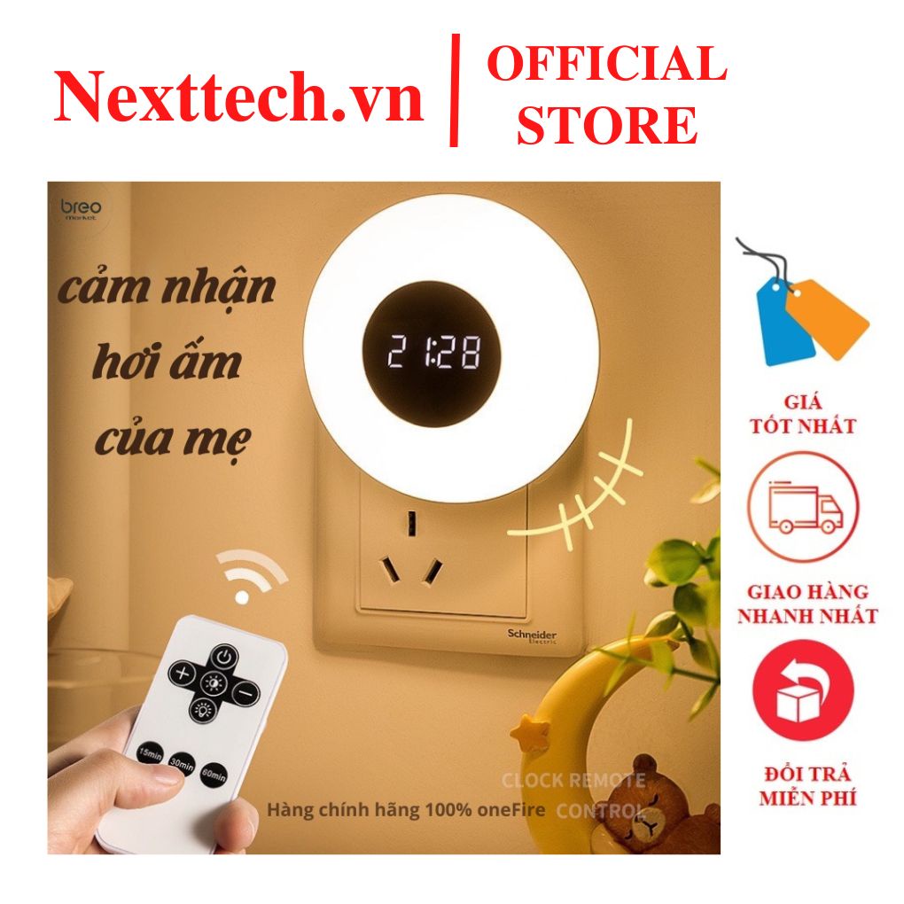 Đèn ngủ thông minh treo tường có 3 màu sáng, đèn ngủ treo tường trang trí phòng ngủ có đồng hồ điều khiển từ xa