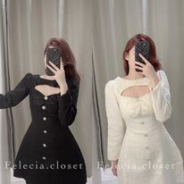Váy dạ khoét ngực phối ren