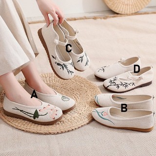 Giày đế thấp thêu hoa phong cách Retro GT047