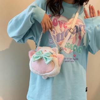 Túi xách họa tiết mèo Túi đeo vai nơ lớn, túi đeo vai lolita gió chéo túi hoạt hình túi xách