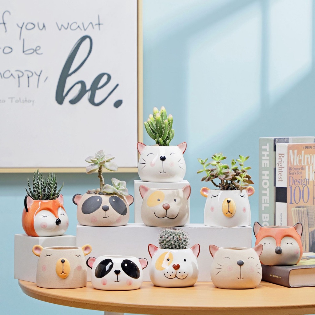 sẵn hàng Chậu trồng cây hình thú bằng Sứ Nhập Khẩu cute trồng sen dá, xương rồng, cây cảnh mini