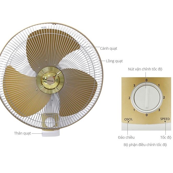 Quạt Treo Tường Panasonic F-409UGO Cánh Kim Loại Màu Vàng - Hàng Chính Hãng - F409UGO / F409U / F-409U