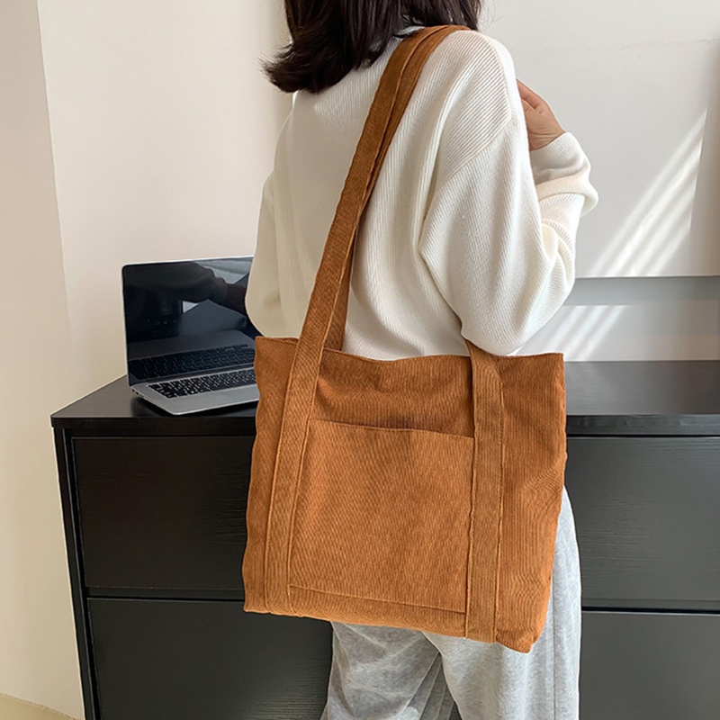 Túi Xách Vải Nhung Kẻ Kích Thước Lớn Phong Cách Hàn Quốc Cho Nữ