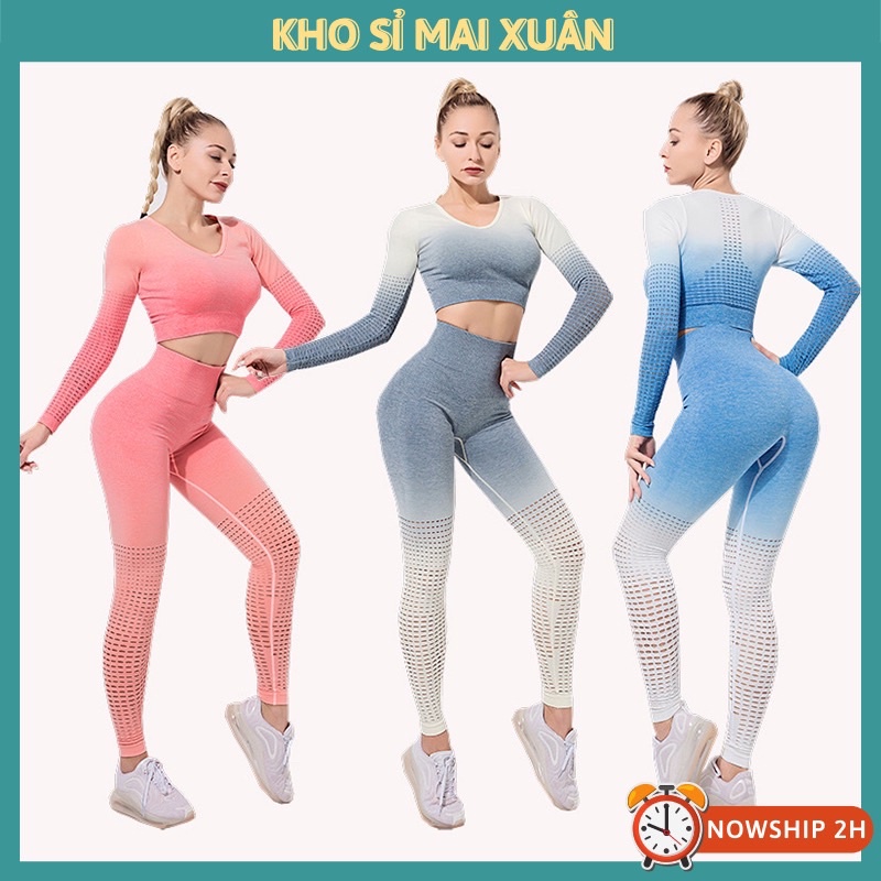 Bộ quần áo tập gym yoga nữ loang áo dài tay quần dài legging,đồ tập gym yoga nữ-Kho Sỉ Mai Xuân