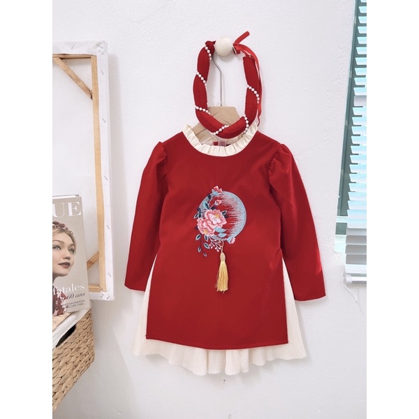 Set áo dài nhung đôi giống nhau cho bé trai và gái