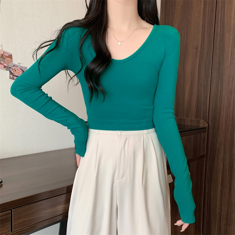 Áo lông cừu SUXI cổ chữ V màu sắc đơn giản dáng ôm thời trang cho nữ