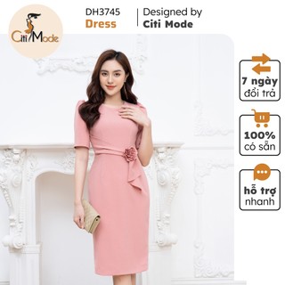 Đầm công sở citi mode fashion thiết kế dáng ôm tay lỡ đính hoa eo dh3745