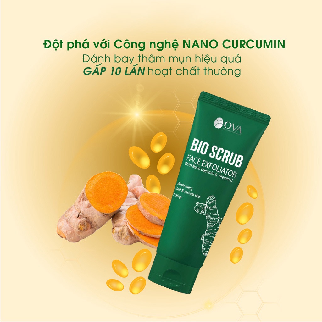 Gel tẩy da chết OVA Bio Scrub, giảm mụn, làm đẹp da, chiết xuất nghệ hộp 100gr TM-OV-BIO