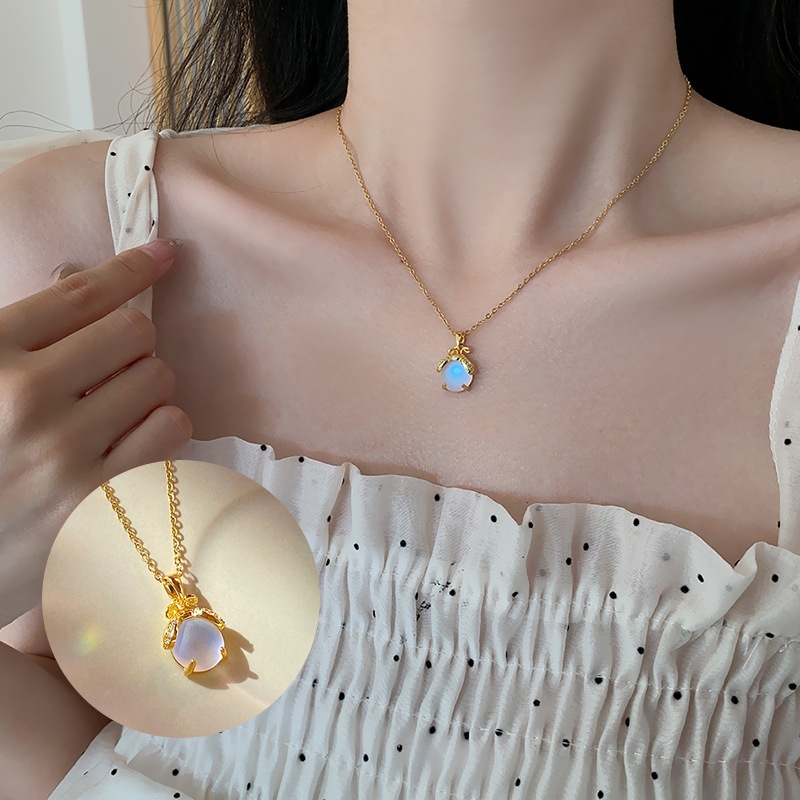 Vòng cổ Mạ Vàng 18K Đính Đá Mặt Trăng Dạ Quang Thời Trang Cho Nữ