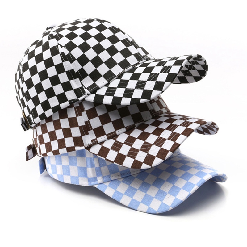 Nón Lưỡi Trai Họa Tiết Caro Trắng Đen Phong Cách Harajuku Cho Nam Nữ
