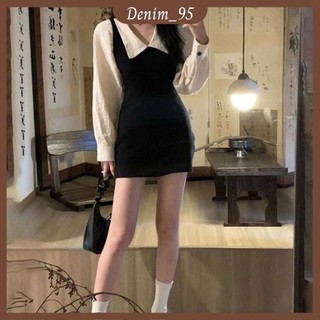 Váy body phối cổ áo tay áo somi