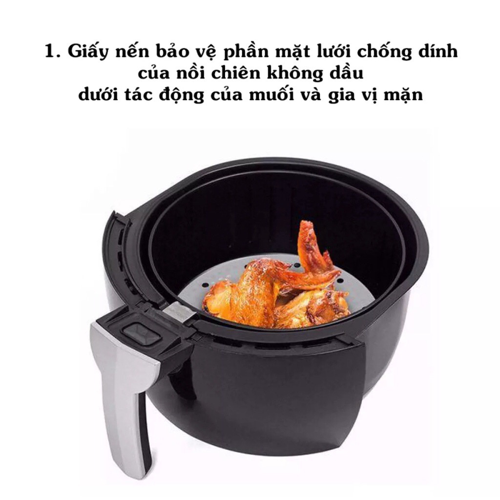 Set 100 Giấy nến nướng bánh đục lỗ tròn thấm dầu chống dính cho nồi chiên không dầu(....K1h3o2....)