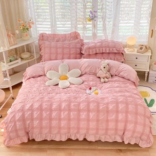 Bộ chăn ga gối đũi dúm bèo điệu đà - tiểu thư. nhiều màu