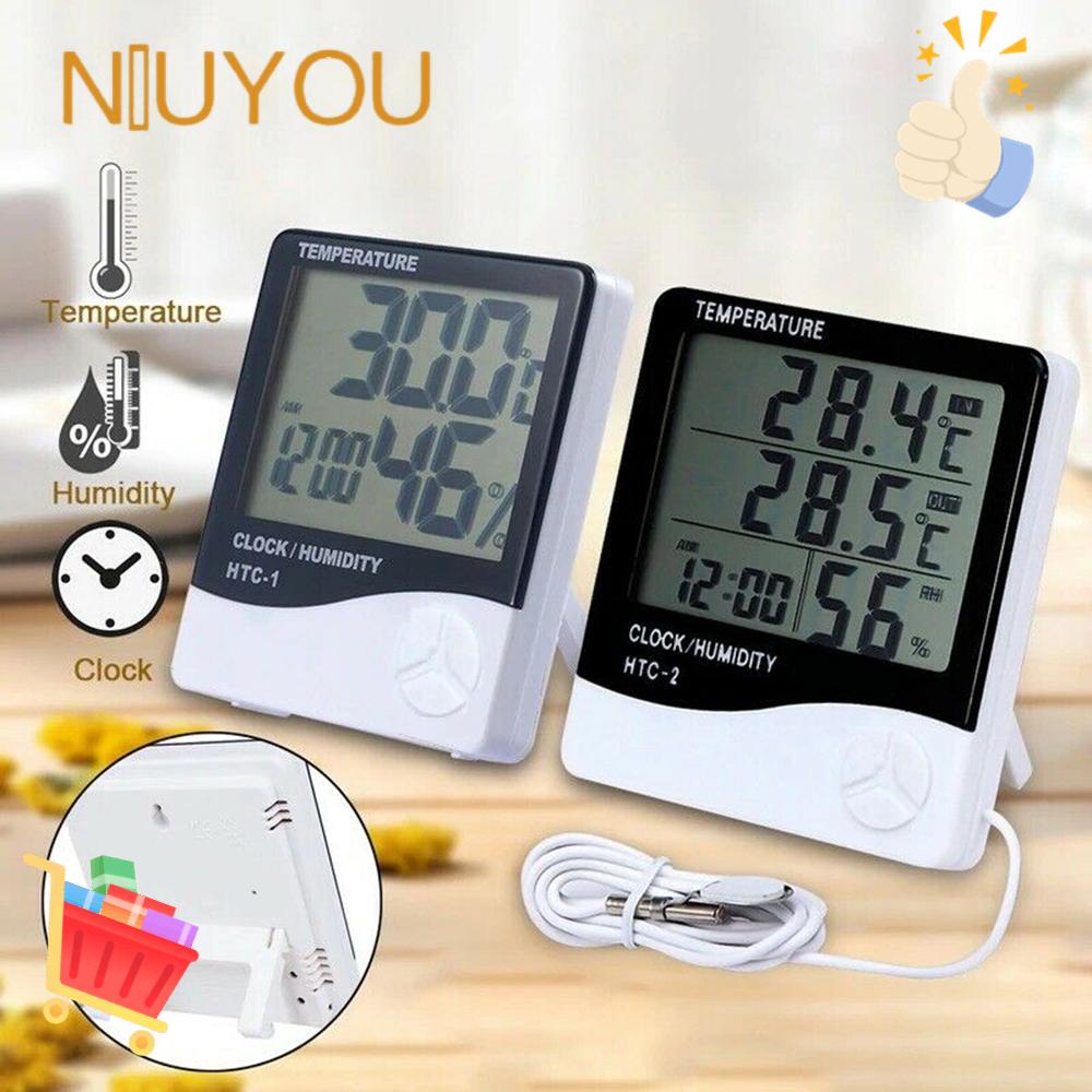 NIUYOU [Ready Stock] Temperature Meter With Clock LCD Digital Hygromet