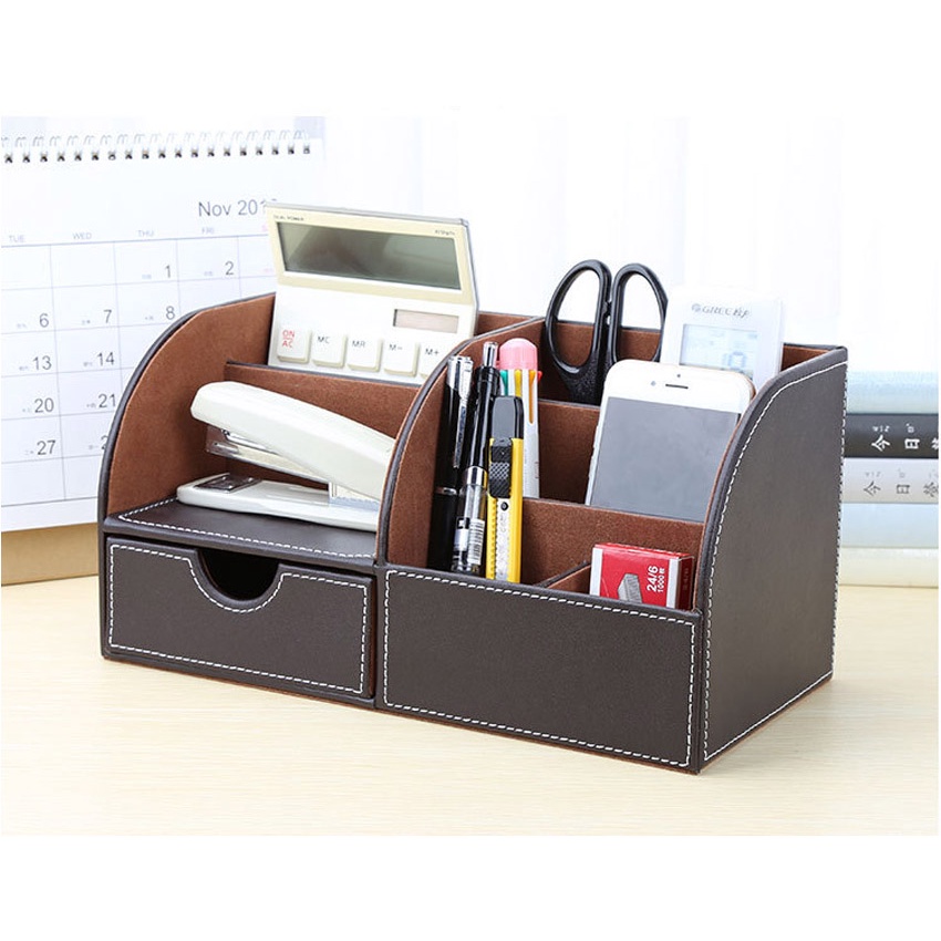 Hộp bút để bàn cao cấp NS10 NASI Store bọc da cực đẹp sang trọng kệ đựng văn phòng phẩm remote điện thoại