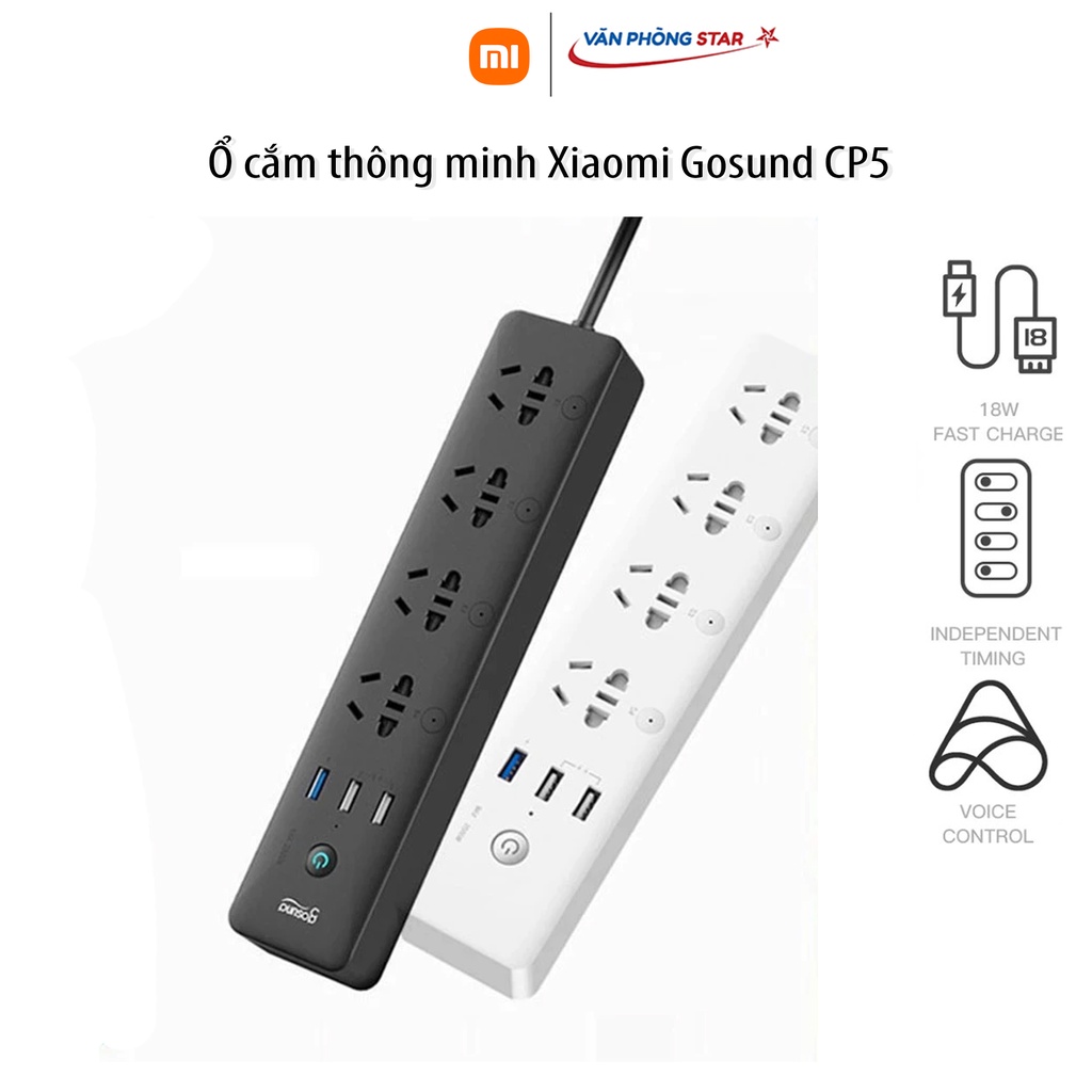 Ổ cắm thông minh Xiaomi Gosund CP5 kết nối app 4 ổ 3 USB Power Strip