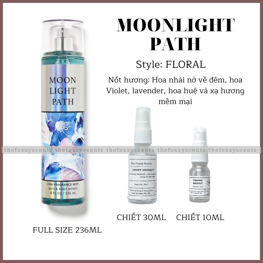 MOON LIGHT PATH Body Mist (Xịt thơm) Chiết Chai thuỷ tinh 10ml / 30ml