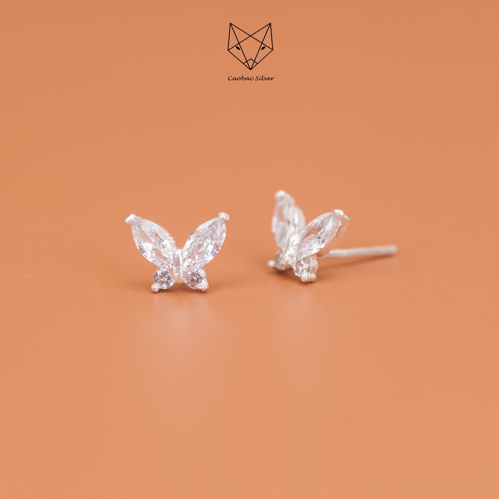 Khuyên Tai Bạc Ta CaoBac Jewellery Hoa Tiết Hình Con Bươm Đính Đá Lấp Lánh Đơn Giản Làm Quà Tặng Cho Bạn Gái