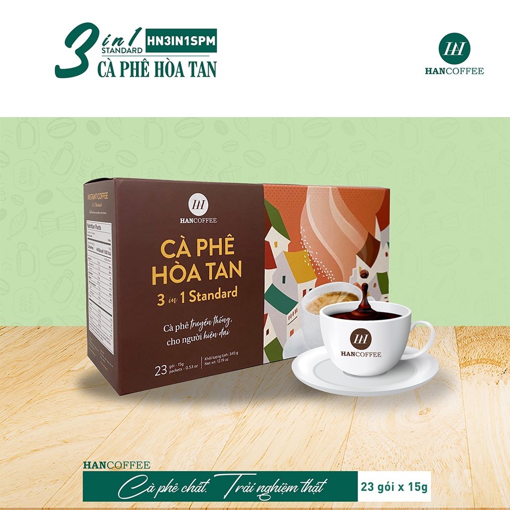 Cà Phê Sữa Hòa Tan HANCOFFEE 3IN1 Standard sấy phun đậm vị Cafe, hương hạt dẻ, caramel - HN3IN1SPM