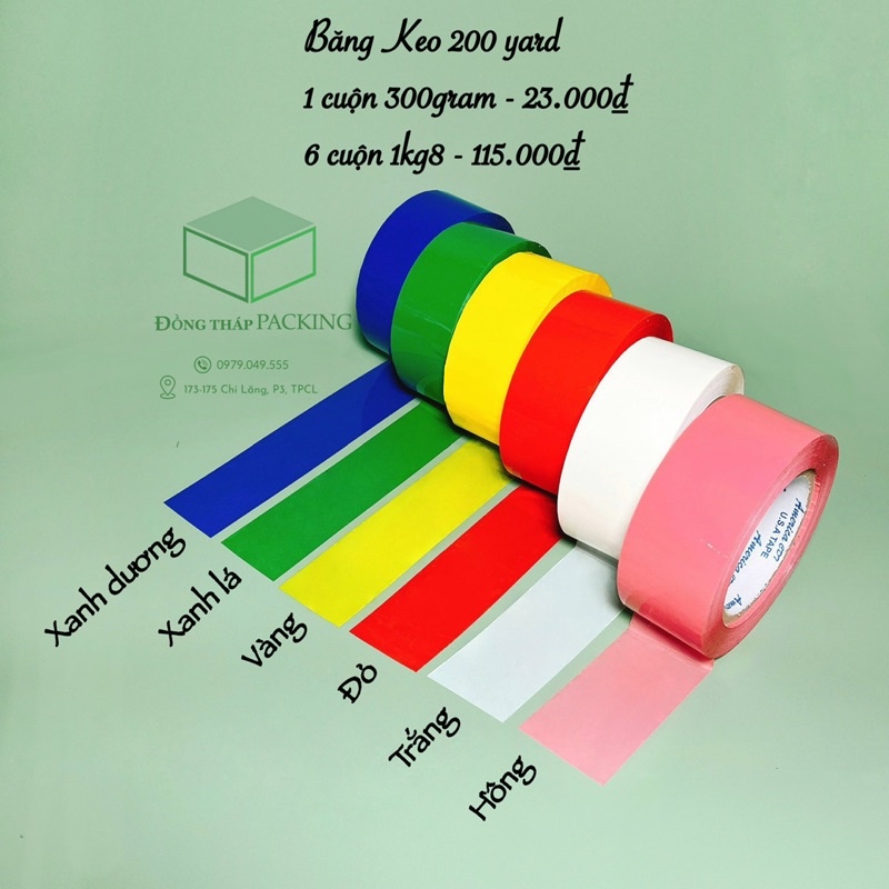1 CÂY 6 CUỘN BĂNG KEO MÀU 200 YARD