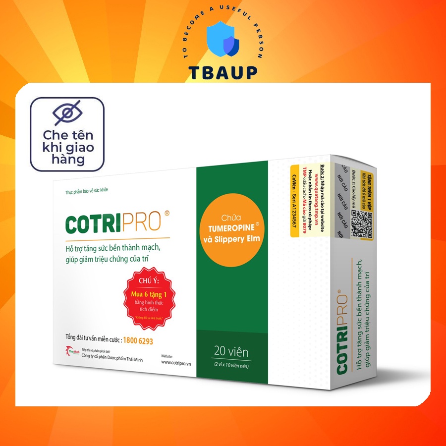 Viên uống Cotripro bền thành mạch, giảm trĩ nội, trĩ ngoại, đau ngứa rát, chảy máu [cotri pro, cotriro]