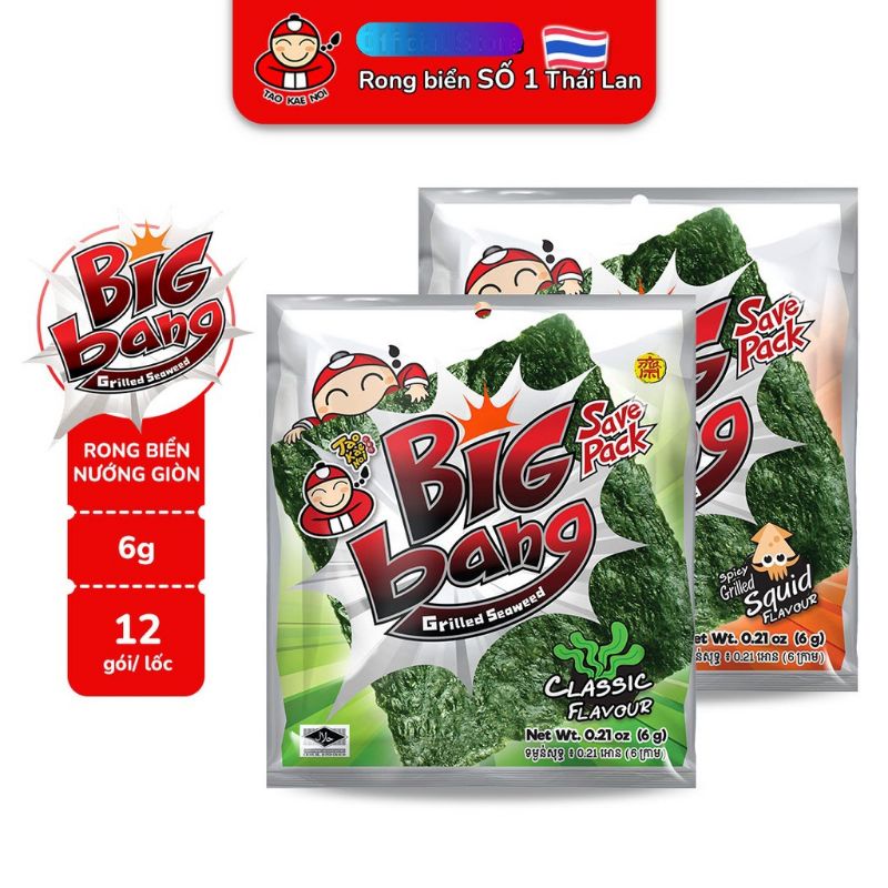 1 Gói Rong Biển TaoKaeNoi Big Bang gói 6g Date 8/2024