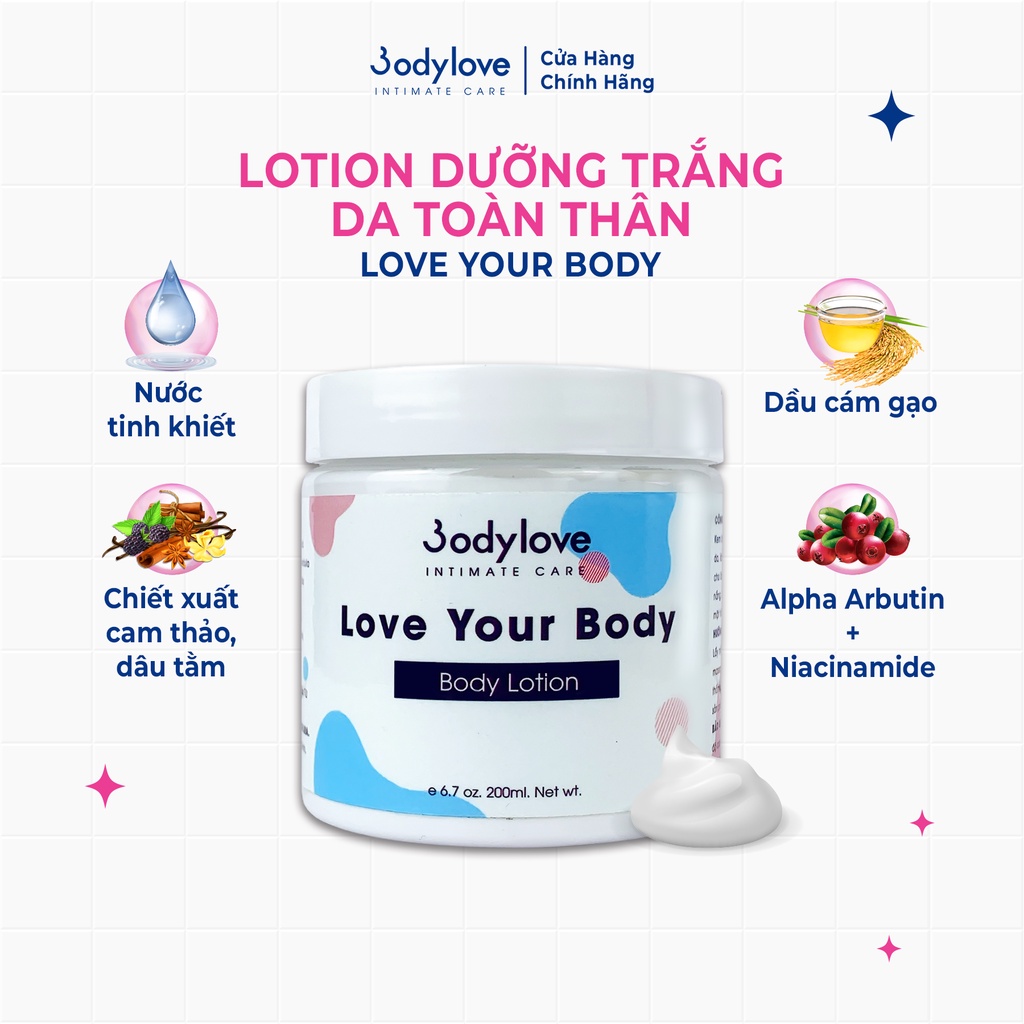 Kem body dưỡng trắng da toàn thân, chống nắng BODYLOVE Love Your Body dạng lotion 200ml