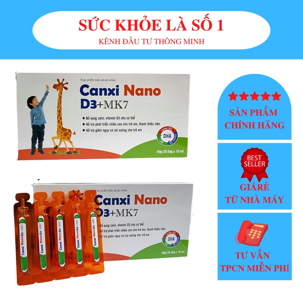 {Siro tăng chiều cao} Bộ ba Canxi nano - D3 - MK7 - cho trẻ chậm lớn, còi xương, biếng ăn