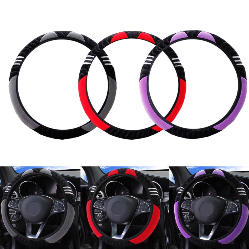 Vỏ Bọc Vô Lăng Xe Hơi 37-38CM Bằng Vải Lông Giữ Ấm Tai Mèo Hoạt Hình Nhiều Màu Sắc Chống Trượt