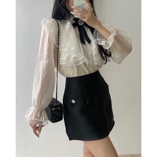 Áo tơ tiểu thư phối ren