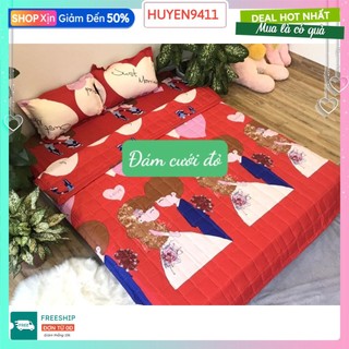 Ga Trải Giường Bo Chun 1m8x2m,Vải Cotton Poly Hàn-mẫu đám cưới đỏ