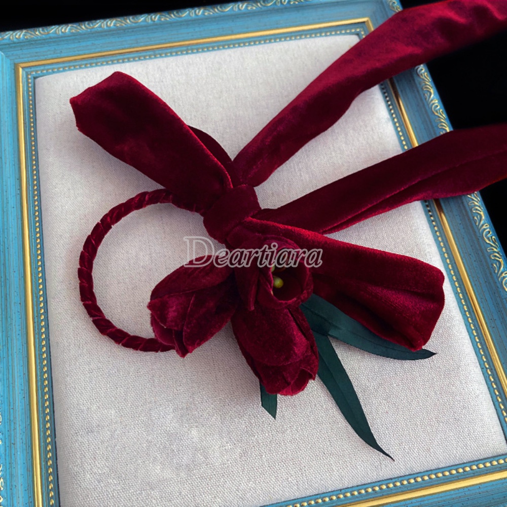 Trâm Cài Tóc Nhung Màu Đỏ Rượu Thời Trang Cho Cô Dâu