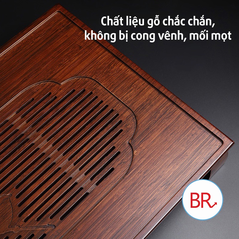 Khay trà gỗ Uyển khuyên tinh tế và sang trọng, khay đựng ấm chén cao cấp kèm ống thoát nước - 01683 Buôn rẻ
