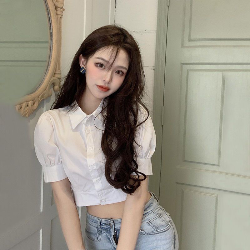 Áo sơ mi nữ tay ngắn croptop cute phô mai que hàn quốc