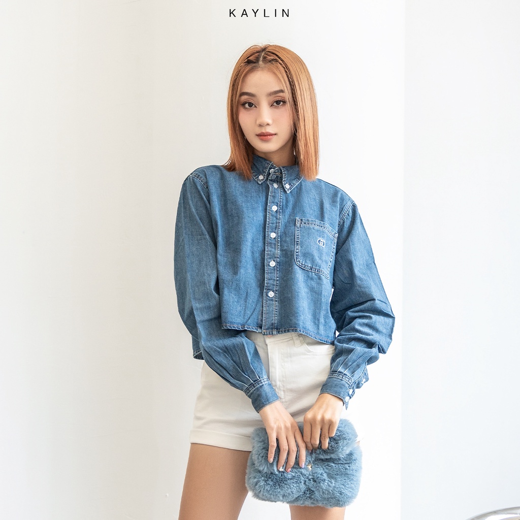 Áo sơ mi jean KAYLIN croptop tay dài thời trang N1811