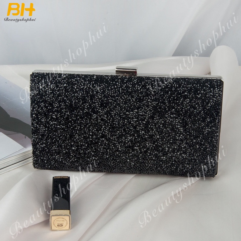 Ví Da PU Cầm Tay Đính Đá Lấp Lánh Phong Cách Âu Mỹ Cho Nữ