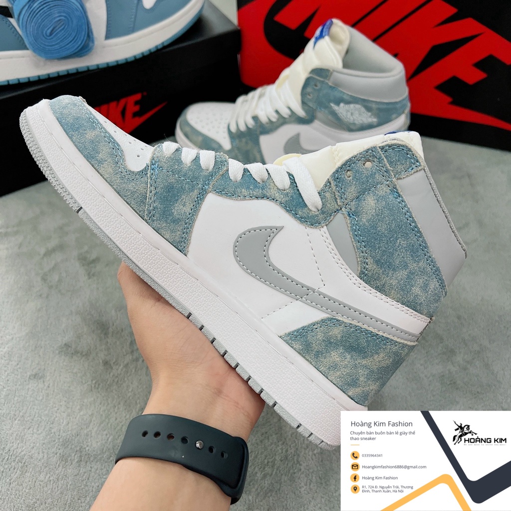 Giày thể thao Jordan 1 High Hyper Royal xanh nỉ, Giày sneaker JD1 xanh, Jodan Xanh loang nỉ cổ cao siêu hot 2022