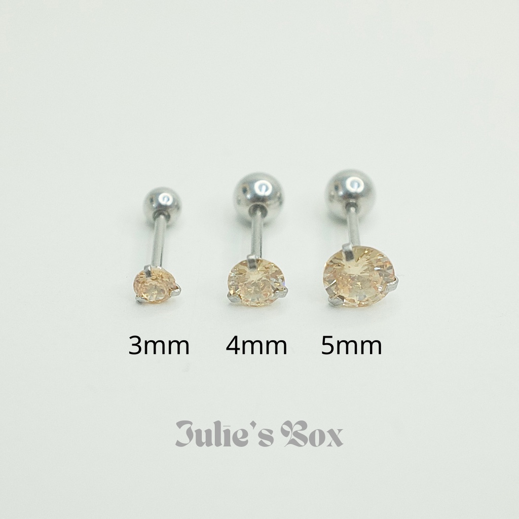 [1 CHIẾC] Khuyên Tai Đá Màu Cam Thân Màu Bạc Unisex Titanium Không Gỉ Không Ngứa Không Đen julies box 66