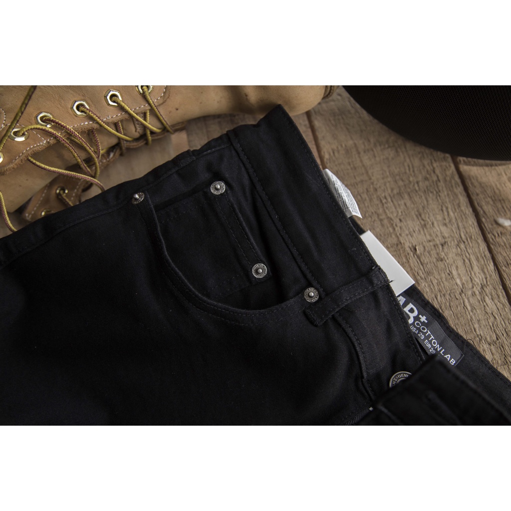 Quần jean nam LAB+COTTONLAB quần bò nam màu đen trơn, rách gối cao cấp chất co giãn không phai màu LAB10401