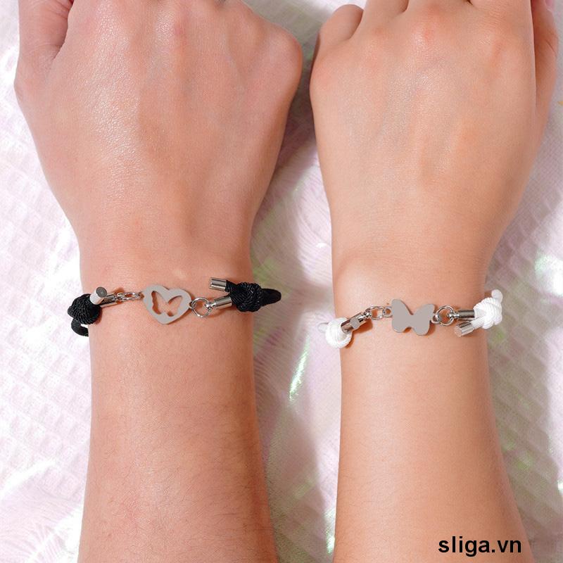 💌Set 2 Vòng Tay Inox Mặt Hình Trái Tim / Bướm Thời Trang Cho Cặp Đôi