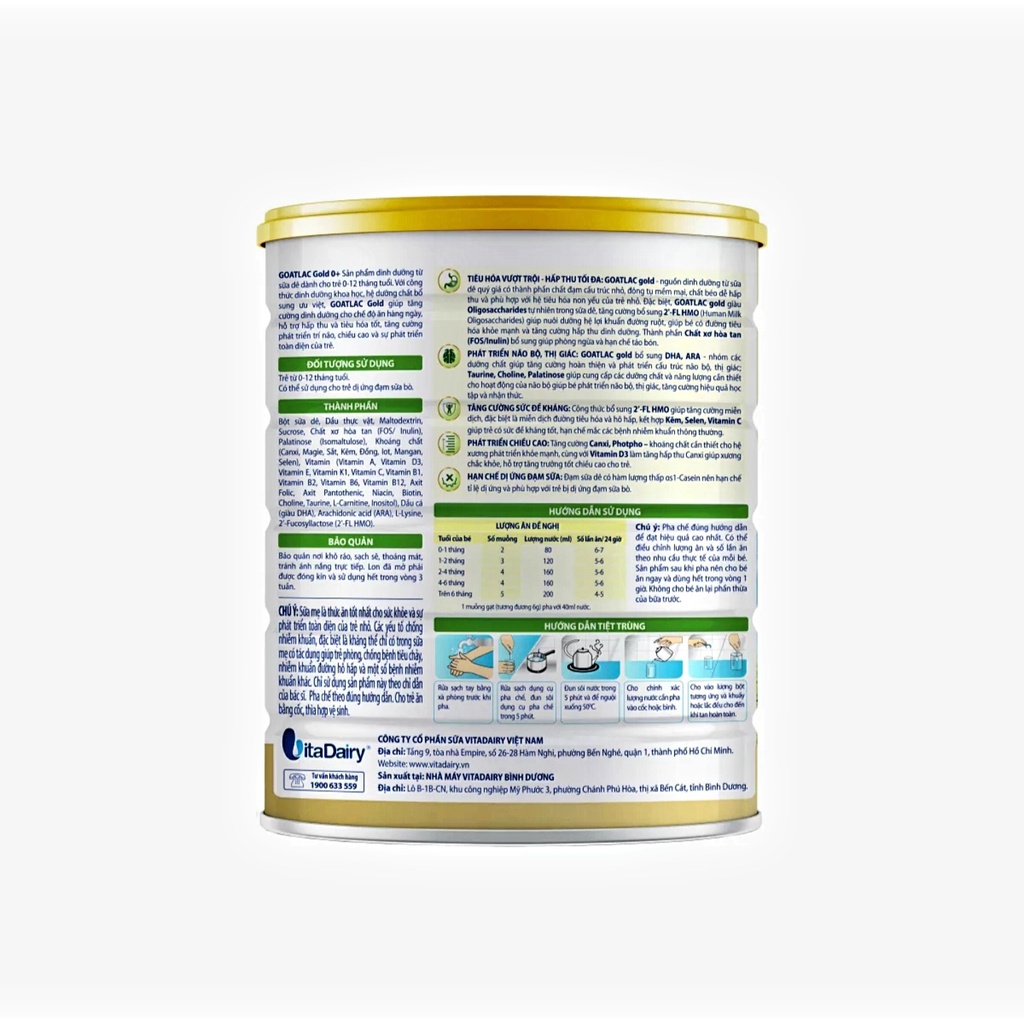 [HSD T6-2025] [Quét Mã QR - TL Điểm] Sữa Dê Vitadairy Goatlac Gold 0+ 800g.