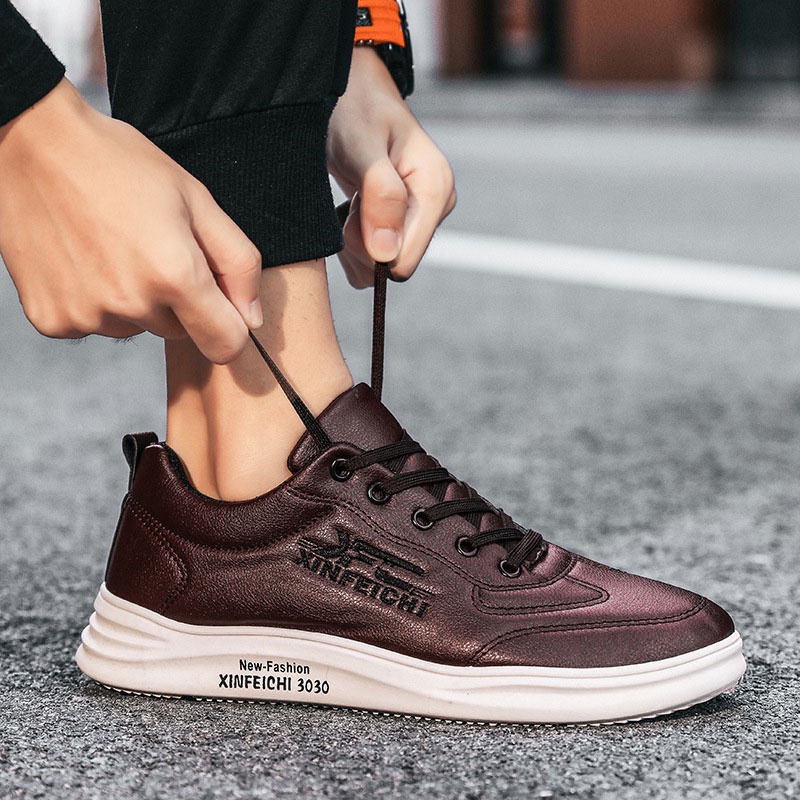 Giày Thể Thao Cột Dây Bằng Da Thoáng Khí Chống Trượt Thời Trang Cho Nam
