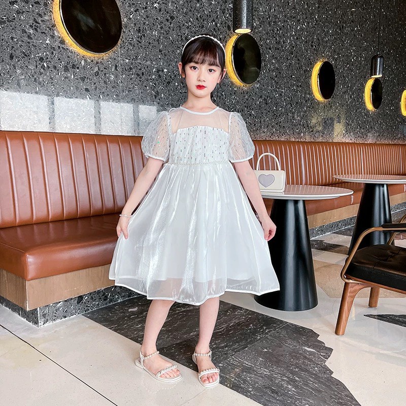 Đầm Công Chúa Bé Gái Trắng Xòe Đính hạt kim sa Cao Cấp 8kg - 17kg - Đầm bé gái Avalya Kids - Váy bé gái cao cấp - MT04
