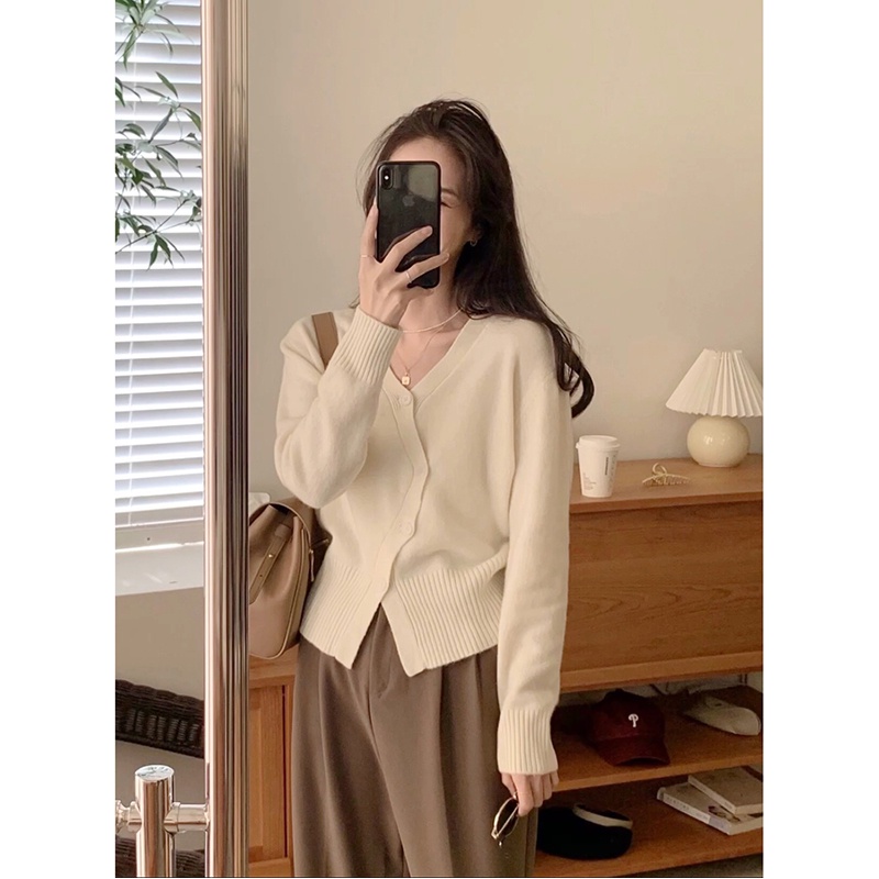 ZHELIHANGFEI Áo Cardigan Dệt Kim Tay Dài Cổ Chữ V Lưng Cao Thời Trang Thanh Lịch Cho Nữ