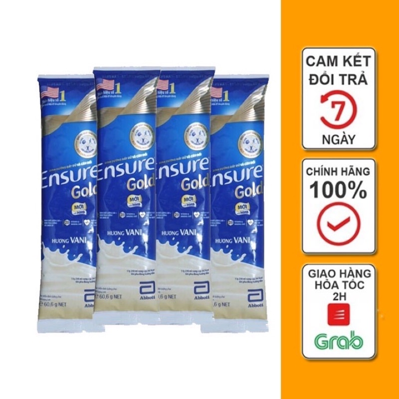 Sữa bột Ensure các vị vani, cafe, lúa mạch, hạnh nhân gói 60gam