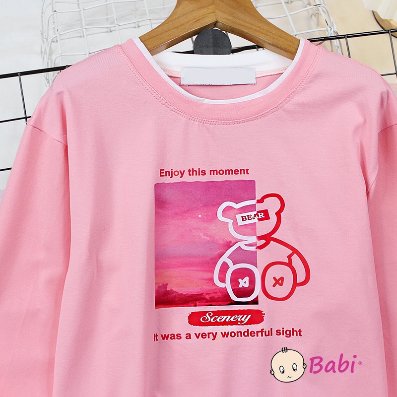Áo thun tay dài mặc cặp mẹ và bé gái phong cách Hàn Quốc, Áo sweater tay dài phối tà cách cách điệu cho bé gái 20-62kg