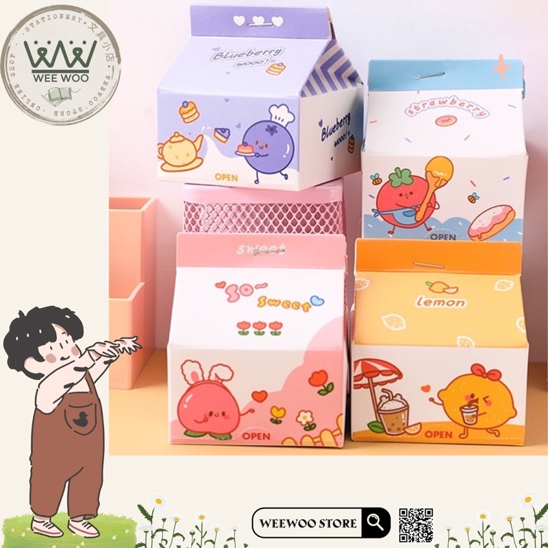 Giấy note ghi chú 200 tờ dạng rút hình hộp sữa trái cây cực cute - WeeWoo Store