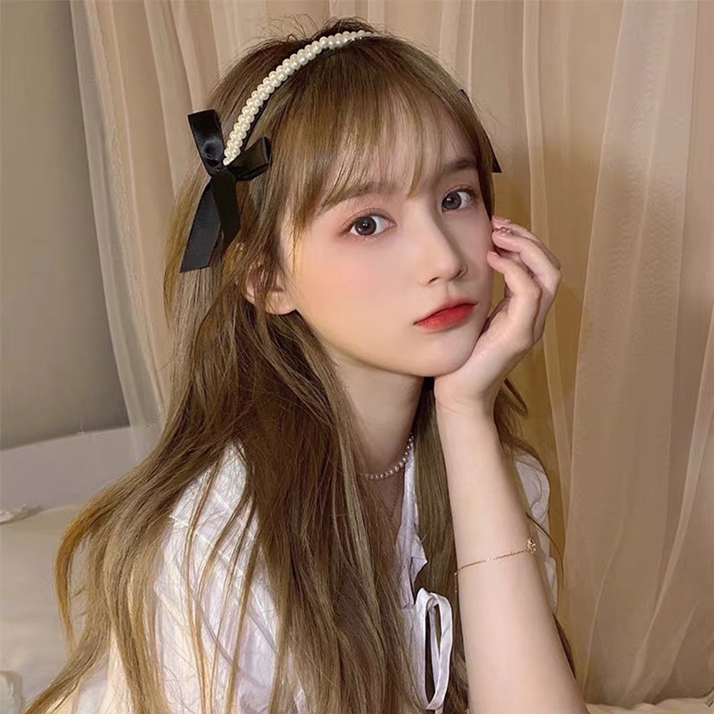 Băng Đô Nơ Đen Đính Ngọc Trai Thanh Lịch Cho Nữ