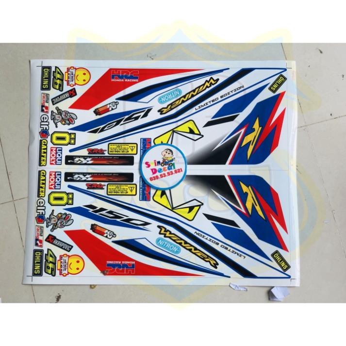 FREE SHIP + SALE SỐC +DECAL PVC 5 LỚP CHẤT LƯỢNG CAO Tem rời winner R trắng xanh